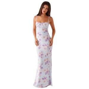 Peppermayo Impress Maxi Dress US 14 3XL Blue Floral Mesh Bustier Y2K Romantic